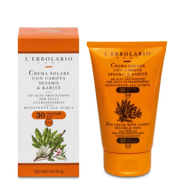 Crema solare alla carota, sesamo e karitè SPF 30
